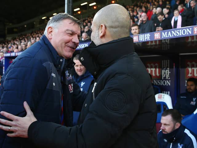Guardiola will be the first head coach to do battle with an Allardyce-led Leeds when the two sides face off on Saturday. Image: Steve Bardens/Getty Images