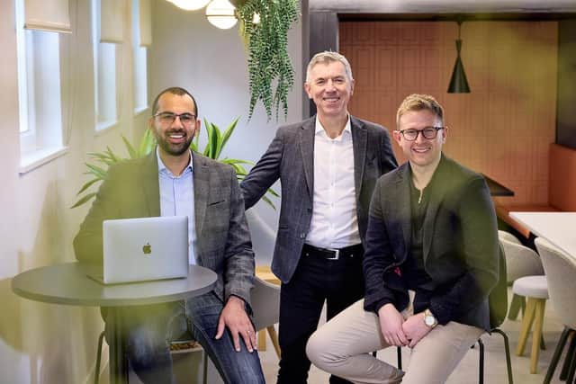 PIctured left to right: Alex Thomas, head of sales at Boxphish Ltd, David Wright of Mercia Asset Management PLC, and Nick Elliott CEO of Boxphish Ltd. Picture by Shaun Flannery.