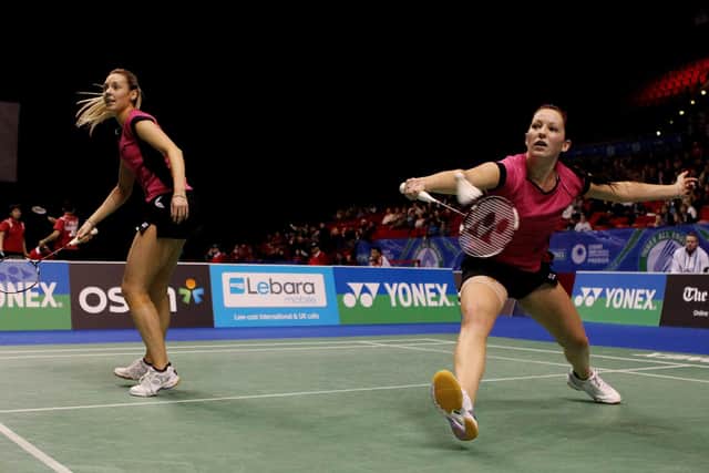 Jenny Wallwork (R) and Gabrielle White in action during their round one match in the Yonex All England Badminton Open Championship on March 9, 2011 in Birmingham, England.  (Picture: Scott Heavey/Getty Images)