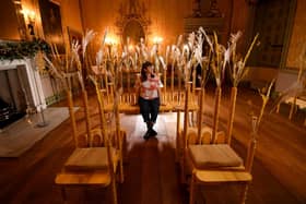 Long Live the Christmas Tree exhibition at Harewood House Gemma Plumpton is pictured on the piece called Stained Ash by the Galvin Brothers of Happy Memory Picture by Simon Hulme 10th November 2022










