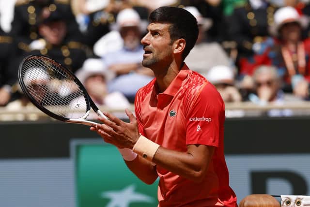 WAR OF WORDS: Serbia's Novak Djokovic argues with the chair umpire during his first round match of the French Open at Roland Garros Picture: AP/Jean-Francois Badias