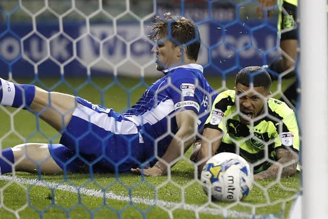 BIG MOMENT: Nahki Wells watches the ball go into the Sheffield Wednesday night for an own goal by future Terrier Tom Lees