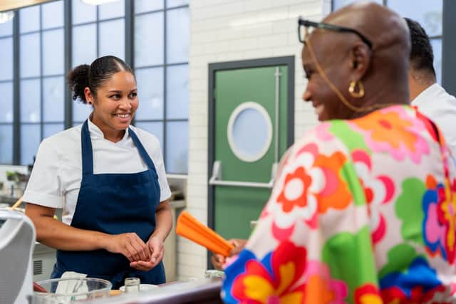 Samira Effa with Andi Oliver, while pre-cooking of fish course on Great British Menu.
Credit: Ashleigh Brown