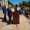Christa Pike's attorney's Luke Ihnen, centre, and Randy Spivey, left, hold news conference after a court hearing Wednesday, Oct. 7, 2026, in Nashville, Tenn., where a judge granted their request for the Tennessee Department of Corrections to preserve all evidence related to the failed execution of Pike. (AP Photo/George Walker IV, Pool)