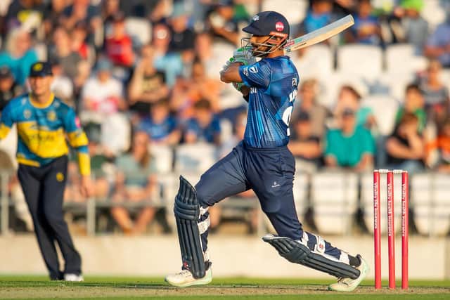 HIT AND HOPE: Yorkshire Vikings' captain Shan Masood hits out against the Birmingham Bears, but knows his team need favours from elsewhere to make the T20 Blast knockout stages. 
Picture by Allan McKenzie/SWpix.com
