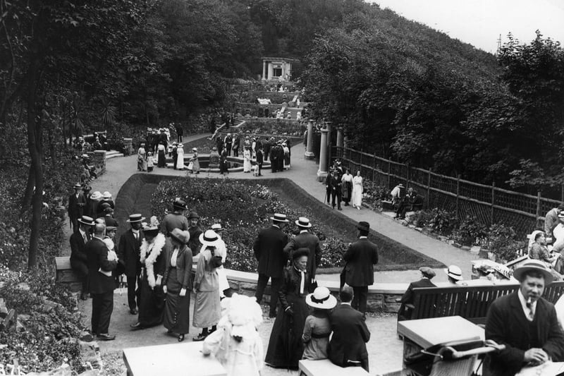 A view of the Italian Gardens, on the South Cliff at Scarborough circa 1900.