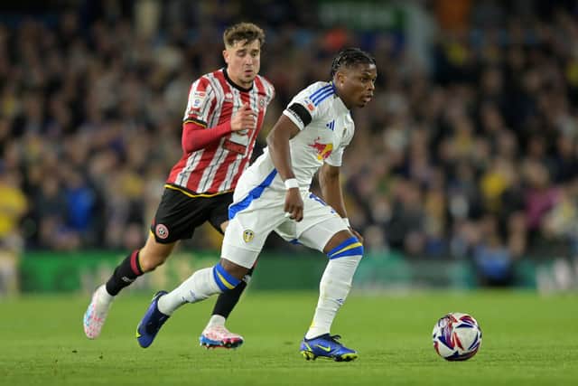 DENIED: Leeds United's Largie Ramazani had an effort tipped onto a post