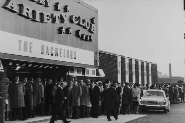 Crowds outside Batley Variety Club to see The Bachelors.