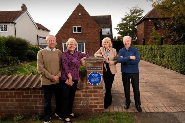 Home owners Linda and Brian Halliday Left, with James Herriot's siblings Jim Wight and Rosie Page are pictured at the unveiling. Picture taken by Yorkshire Post Photographer Simon Hulme