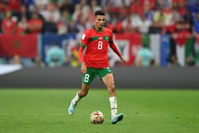 AL KHOR, QATAR - DECEMBER 14: Azzedine Ounahi of Morocco controls the ball during the FIFA World Cup Qatar 2022 semi final match between France and Morocco at Al Bayt Stadium on December 14, 2022 in Al Khor, Qatar. (Photo by Dan Mullan/Getty Images)