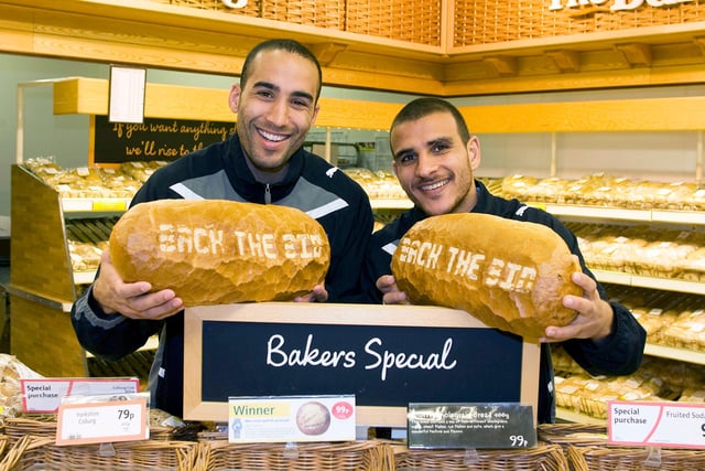 Sheffield Wednesday goalkeeper Lee Grant and striker Marcus Tudgay at Morrisons Hillsborough to sign up to the England 2018 FIFA World Cup bid, and to encourage the people of Sheffield to show their support for the bid by adding their signatures too.