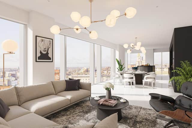 A cgi of a penthouse at the new apartments on Great George Street.