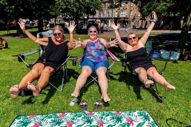 Three women visit Harrogate on the hottest day of 2019 and relax on The Stray.