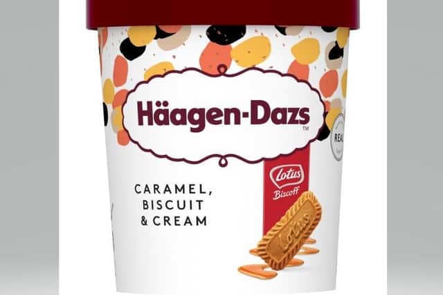Haagen-Dazs Lotus Biscoff Caramel & Cream Ice Cream Tub.