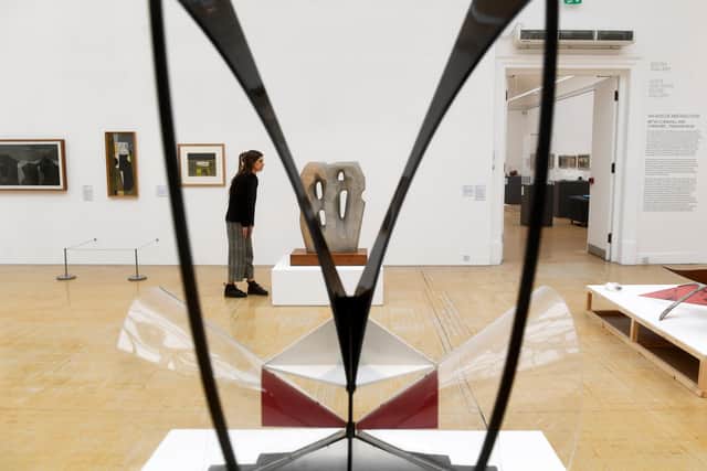 Exhibition An Axis of Abstraction Art in Cornwall and Yorkshire, Leeds Art Gallery. Dr Clare Nadal, Assistant Curator, Sculpture, Leeds Museums and Galleries with sculptures on display. Picture: Simon Hulme