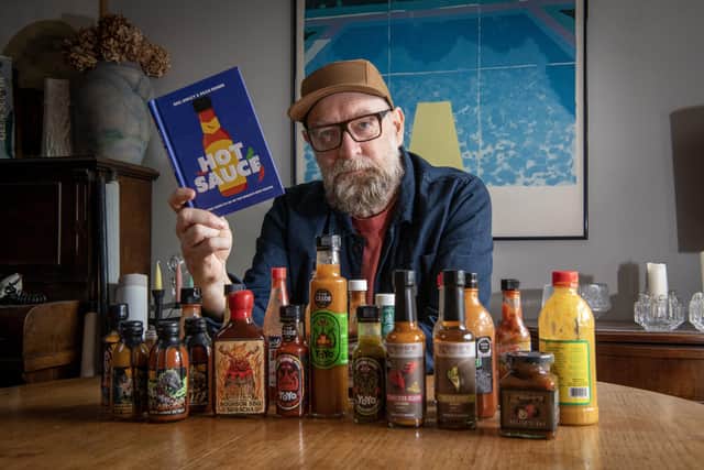 Sheffield musician and producer Dean Honer who has co-authored new guide to 101 of the world's best hot sauces, photographed for The Yorkshire Post Magazine by Tony Johnson