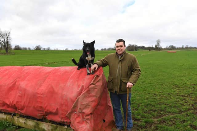 Pictured with his dog Mick at one of the jumps.