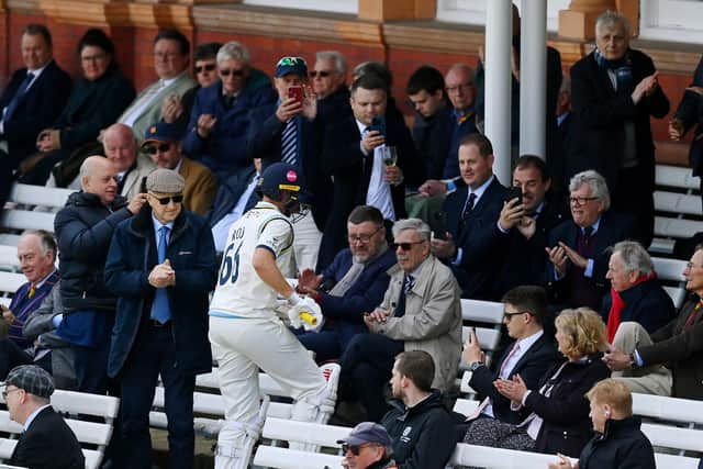 Joe Root returns to the pavilion after his dismissal at Lord's. Photo by Alex Davidson/Getty Images.