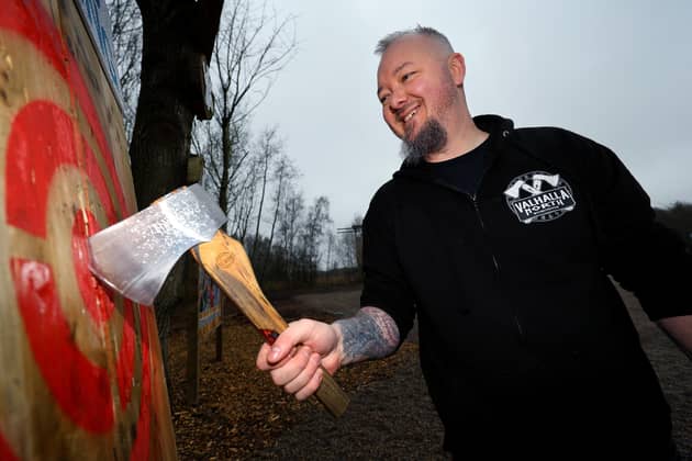 European Axe Throwing Champion, Carl Howe, officially opened the new activity area by throwing an axe to cut the opening ribbon.