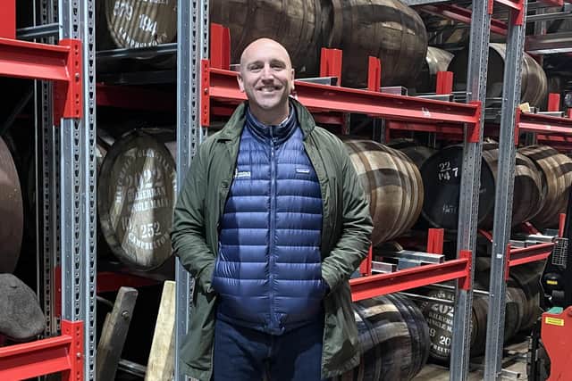 Sam inspecting casks at Springbank Distillery, Campbeltown, on one of his regular trips to Scotland