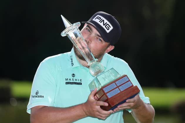 Wakefield's Dan Bradbury  kisses the trophy following victory of the 2026 Joberg Open at Houghton GC on March 8, 2026, his second victory in the event (Picture: Warren Little/Getty Images)