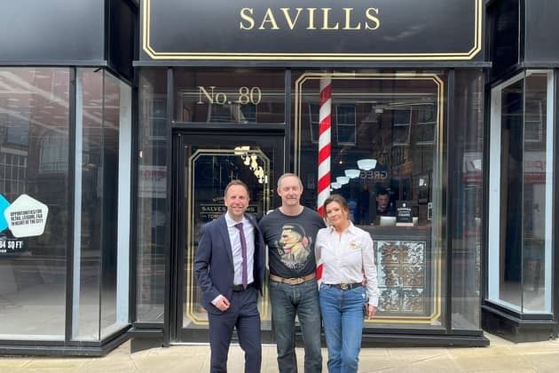 Left to right: Cllr Ben Miskell (Sheffield City Council), Joth Davies (Savills Barbers) and Annabel Stonehouse-Davies (Savills Barbers).