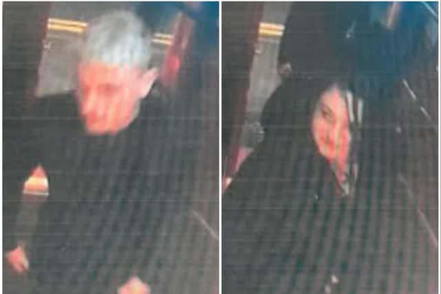 Police are appealing for the identities of these two people in connection with the skeleton model theft in Whitby.