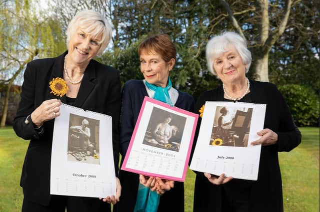 Blood Cancer UK Supporter Celia Imrie with two of the original Calendar Girls, Tricia Stewart (left) and Lynda Logan. Photo: Omaze