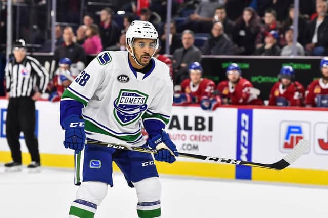 INCOMING: Defenceman Matt PetGrave - pictured in action for the Utica Comets in March 2019 Picture: Minas Panagiotakis/Getty Images