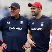Familiar alliance: David Saker, right, with England's Mark Wood who will work with again in this summer's Ashes (Picture: MARTIN KEEP/AFP via Getty Images)