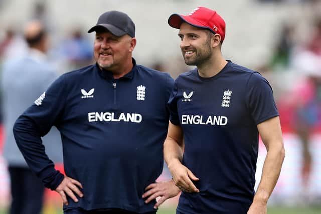 Familiar alliance: David Saker, right, with England's Mark Wood who will work with again in this summer's Ashes (Picture: MARTIN KEEP/AFP via Getty Images)