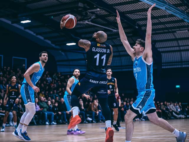 Making an impact: Rodney Glasgow, pictured executing a lay-up against Caledonia Gladiators, says he and his Sheffield Sharks team-mates have had to buy into the bigger picture this season. (Picture: Adam Bates)