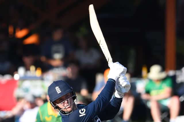 Jason Roy hits out during his magnificent innings of 113. Photo by Lee Warren/Gallo Images/Getty Images.