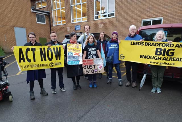 Group for Action on Leeds Bradford Airport (GALBA) demonstrated outside Cookridge Methodist Church on Thursday.