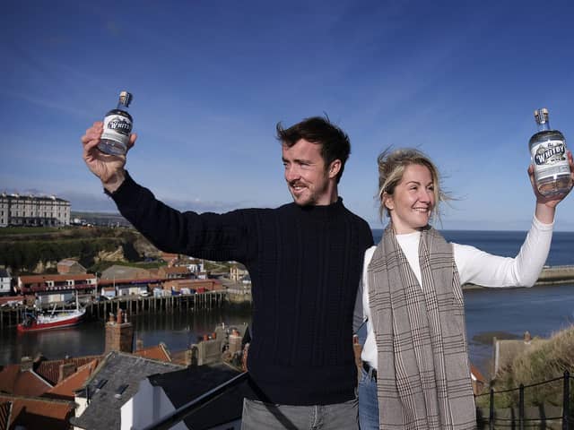 Luke Plentith and Jess Slater who produce Whitby Gin. They are pictured on the 199 steps.
