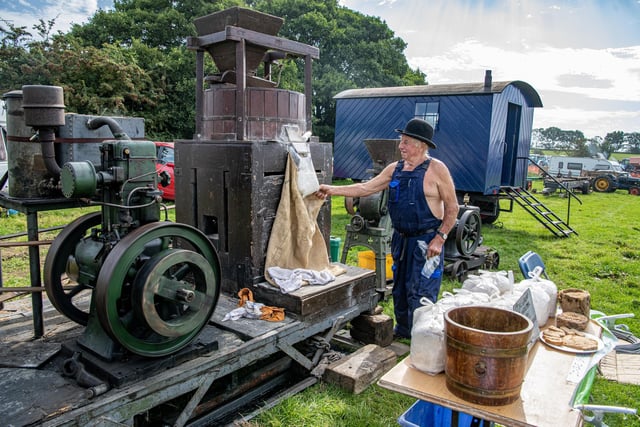 Dave Mitchell made ground wholemeal flour to raise funds for the Great North Air Ambulance with his 1940's Lister diesel driven millstone at the event.