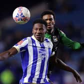 Di'Shon Bernard of Sheffield Wednesday controls the ball whilst under pressure from Haji Wright of Coventry City during the Emirates FA Cup Fourth Round match between Sheffield Wednesday and Coventry City at Hillsborough on January 26, 2024 in Sheffield, England. (Picture: Alex Livesey/Getty Images)