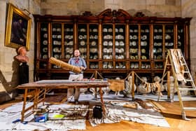 Pictured Nick Hesp from Hesp Jones & Co Ltd  based at Beningbrough, York,  specialist Decoration and Restoration working in the China Landing inside Castle Howard. Picture By Yorkshire Post Photographer,  James Hardisty.