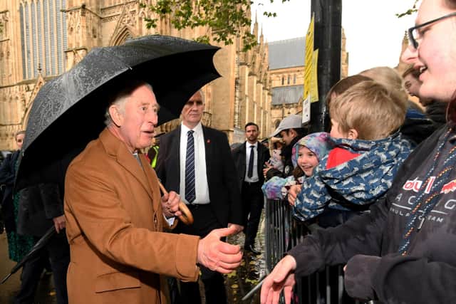 King Charles pictured on his Visit to York Minster. The King meets the public outside the Minster. PIC: Simon Hulme