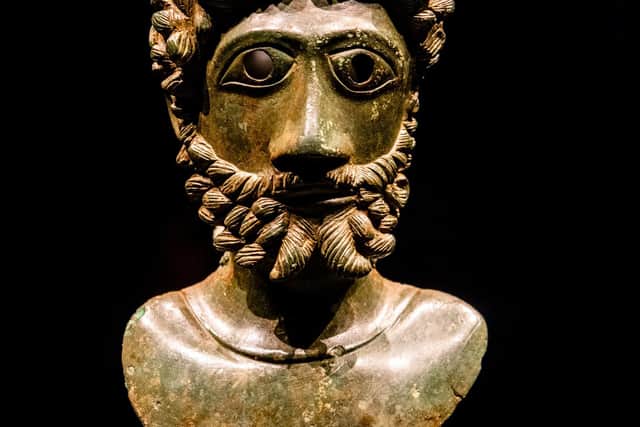 For YP Magazine, Yorkshire Museum, Museum Gardens, Museum Street, York, exhibition on the Yorkshire Hoard which includes three bronzes and plumb bob dating from the later 2nd century AD. Pictured The small bronze bust of Antonine emperor Marcus Aurelius. Picture By Yorkshire Post Photographer,  James Hardisty.