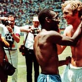 Bobby Moore and Pele exchange shirts after a the 1970 World Cup game between Brazil and England. Picture by John Varley/©Varley Picture Agency.