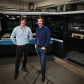 Instantprint founders James Kinsella (left) and Adam Carnell (right) pictured with instantprint’s  first Landa Press. Picture supplied by instantprint