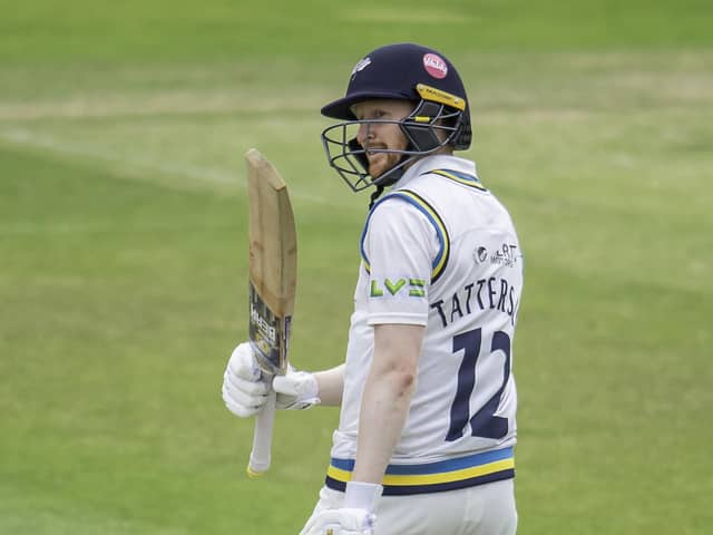LEADING MAN: Yorkshire's Jonathan Tattersall celebrates his half century against Gloucestershire. Picture by Allan McKenzie/SWpix.com