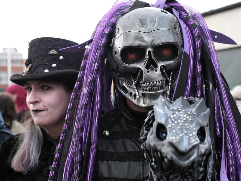 Whitby Goths ..Wal;king through Whitby . pic Richard Ponter