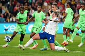 MOVE ON: England's Millie Bright goes close to scoring in the World Cup last 16 clash against Nigeria at Brisbane Stadium. Picture: Zac Goodwin/PA