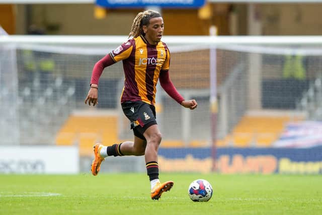 ON THE FRINGES: Bradford City centre-back Romoney Crichlow, who is on loan from Huddersfield Town