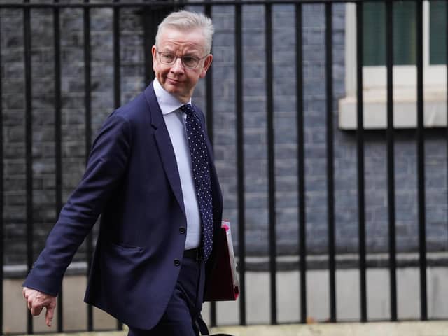 Levelling Up Secretary Michael Gove leaves Downing Street, London, following a Cabinet reshuffle.