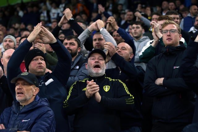Leeds United fans in the stand during the Premier League match against Bournemouth at Elland Road, Leeds.