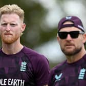 Ben Stokes, left, and Brendon McCullum. Photo by Gareth Copley/Getty Images.
