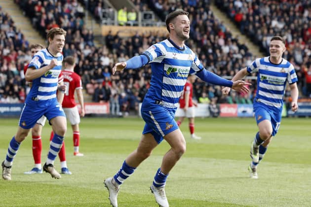 Doncaster Rovers' winger Luke Molyneux, pictured celebrating his goal against Crewe in the play-off semi-finals, has signed a new contract with the club. Picture: Richard Sellers/PA